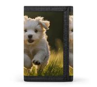 FekiLoot Puppy Crossing The Grass Wallet Compact Blocking Trifold Wallets with Zipper Minimalist Purse Wallet Credit Card Holder