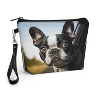 FekiLoot Puppy Dog Boston Terrier Makeup Bag for Purse, Waterproof Funny Cosmetic Bag for Women, Zipper Travel Pouch Gift 8.9×5.7 Inch