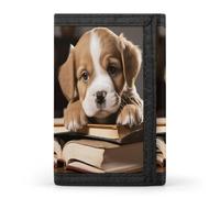 FekiLoot Puppy Dog with Book Wallets Exquisite Trifold Wallet Front Pocket Wallet with Zipper Keychain Coin Purse Credit Card Holder for Adult