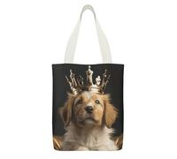 FekiLoot Puppy with A Crown Canvas Tote Bag Reusable Grocery Washable Shopping Bag Multi-Purpose Tote Bags with Zipper Inner Pocket Large Capacity Lightweight Shopping Cloth Bags