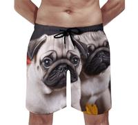FekiLoot Puppys Pug Mens Shorts Swim Trunks Quick-Dry Beach Shorts with Drawstring Pocket Bathing Suit, White, XL Short