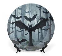 FekiLoot Purple Black Goth Spooky BatDecorative Ceramic Plate Dinner Plate for Salad Dessert Round Display Plate Decorative Porcelain Dish Wall Ornament Microwave Oven Dishwasher Safe Gift 8inch