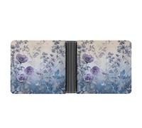 FekiLoot Purple Border Flowers Leather Wallet Double-Sided Different Images Bifold Wallet Ultra Strong Stitching Slim Wallets