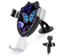 FekiLoot Purple Butterfly and Flowers Car Phone Mount for Dashboard/Vent/Windshield Auto-Clamping Gravity Sensor Truck Stand Cradle 90° Rotation Phone Holder Fits 4-6" Phones