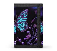 FekiLoot Purple Butterfly And Flowers Trifold Wallet Slim Minimalist Front Pocket Men's Passcase Wallet Credit Card Holder
