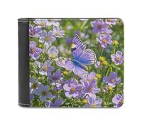 FekiLoot Purple Butterfly And Flowers Wallet Large Capacity Slim Bifold Wallet with Multiple Card Slots PU Leather Men Purse