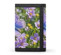 FekiLoot Purple Butterfly And Flowers Wallet Portable Tri Fold Wallet with Zipper Coin Purse for Women Credit Car