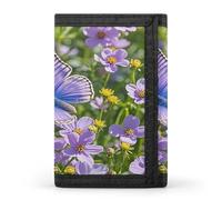FekiLoot Purple Butterfly And Flowers Wallet Slim Trifold Wallets with Multiple Card Slots Credit Card Holder Pocket Coin Purse