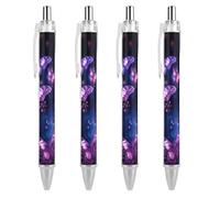 FekiLoot Purple Butterfly Ballpoint Pens Retractable Black Ink Ballpoint Pens 0.5mm Medium Point Smooth Writing Pattern Pen with Super Soft Grip Cute Work Supplies for Men Women 4 PCS