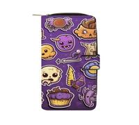 FekiLoot Purple Cartoon Style Wallet Large Capacity Travel Double Fold Wallets Portable Zipper Leather Purse for Women Men
