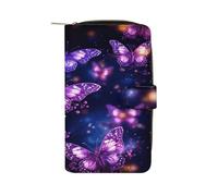 FekiLoot Purple Cute Butterfly Print Wallet Large Capacity Travel Double Fold Wallets Portable Zipper Leather Purse for Women Men