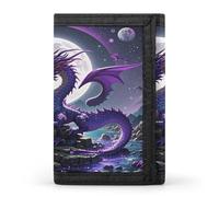 FekiLoot Purple Dragon Moon Men's Wallet Extra Capacity Trifold Wallet Thin & Stylish Trifold Card Holder with ID Window