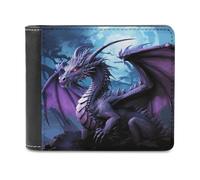 FekiLoot Purple Dragon Purple Moon PU Leather Wallet Bifold Wallet Front Pocket Wallets Fashion Purse Slim Billfold Credit Card Holder