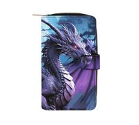 FekiLoot Purple Dragon Purple Moon Wallet Large Capacity Travel Double Fold Wallets Portable Zipper Leather Purse for Women Men