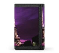 FekiLoot Purple Eiffel Tower Wallet Compact Blocking Trifold Wallets with Zipper Minimalist Purse Wallet Credit Card Holder
