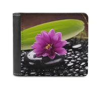FekiLoot Purple Flower with Black Stone Leather Wallet for Women&Men Billfold Purse Credit Card Holder Slim Bifold Wallet Front Pocket Wallets
