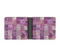 FekiLoot Purple Flowers Collage Leather Wallet Double-Sided Different Images Bifold Wallet Ultra Strong Stitching Slim Wallets