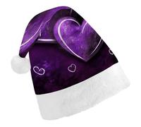 FekiLoot Purple Hearts Santa Hat Comfortable Soft Christmas Hat Reusable Christmas Cap for Adults for Xmas And New Year Holiday Party Supplies
