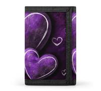 FekiLoot Purple Hearts Wallet Compact Blocking Trifold Wallets with Zipper Minimalist Purse Wallet Credit Card Holder