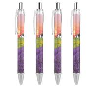 FekiLoot Purple Lavender Fields Ballpoint Pens Retractable Ball Point Pens Smooth-Flowing Black Ink 0.5mm Writing Pen Black Ink Pen for Men Women 4 PCS
