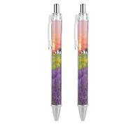 FekiLoot Purple Lavender Fields Ballpoint Pens Retractable Ball Point Pens Smooth-Flowing Black Ink 0.5mm Writing Pen Black Ink Pen for Men Women 2 PCS