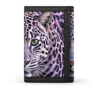 FekiLoot Purple Leopard Trifold Wallet Slim Credit Card Holder Stylish Trifold Billfold Minimalist Front Pocket Friendly Purses