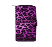 FekiLoot Purple Leopard Wallet Large Capacity Travel Double Fold Wallets Portable Zipper Leather Purse for Women Men