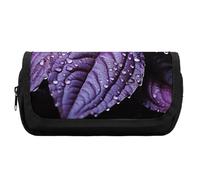 FekiLoot Purple Plant Leaf Pencil Case Portable Zipper Large Capacity Pencil Bag Handheld Multi Function Portable Pencil Pouch Organizer for Family Office Supplies