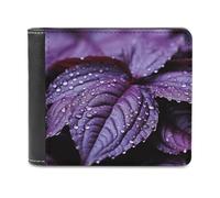 FekiLoot Purple Plant Leaf PU Leather Wallet Bifold Wallet Front Pocket Wallets Fashion Purse Slim Billfold Credit Card Holder