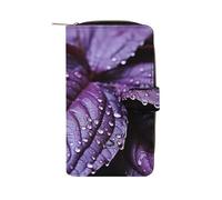 FekiLoot Purple Plant Leaf Wallet Large Capacity Travel Double Fold Wallets Portable Zipper Leather Purse for Women Men