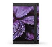 FekiLoot Purple Plant Leaf Wallets Exquisite Trifold Wallet Front Pocket Wallet with Zipper Keychain Coin Purse Credit Card Holder for Adult
