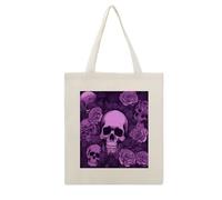 FekiLoot Purple Skulls And Roses Canvas Tote Bag for Women Big Capacity Shoulder Bag with Handle Zipper Casual Tote's Handbag with Aesthetic Prints Bridesmaids Totes for Women 16x13 Inch