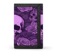 FekiLoot Purple Skulls And Roses Wallet for Men Slim Minimalist Trifold Wallet with ID Window And Credit Card Holder