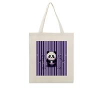 FekiLoot Purple Striped Panda Canvas Tote Bag for Women Big Capacity Shoulder Bag with Handle Zipper Casual Tote's Handbag with Aesthetic Prints Bridesmaids Totes for Women 16x13 Inch