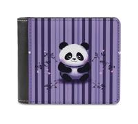 FekiLoot Purple Striped Panda Leather Wallet Extra Capacity Bifold Wallet Stylish Passcase Wallets Cash Purse Front Pocket Credit Card Holder
