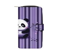 FekiLoot Purple Striped Panda Wallets for Women Large Capacity Credit Card Holder Ladies Phone Clutch PU Leather Travel Purse