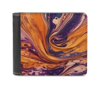 FekiLoot Purple Tie-dye Fabric PU Leather Wallet Bifold Wallet Front Pocket Wallets Fashion Purse Slim Billfold Credit Card Holder