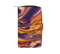 FekiLoot Purple Tie-dye Fabric Wallet Large Capacity Travel Double Fold Wallets Portable Zipper Leather Purse for Women Men