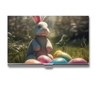 FekiLoot Rabbit And Easter Egg Aluminium Alloy Business Cards Holder,Durable Pocket Business Case,Portable Slim Card Case Credit Wallet for Man Or Woman