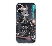 FekiLoot Rabbit Riding Motorcycles for iPhone 17 Case Full Camera Protection TPU Slim Shockproof with Anti-Fingerprint Phone Cover Transparent
