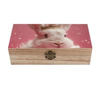 FekiLoot Rabbit Wearing A Crown Wooden Storage Box Keepsake Box with Lid And Front Clasp Dust-Proof Jewelry Boxes Vintage Treasure Chest Decorative Boxes Gifts for Women Men Home Decor