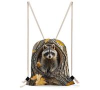 FekiLoot Raccoon in The Fall Tree Hole Drawstring Backpack Sports Gym Bag Drawstring Bags Foldable Backpack for Women Men