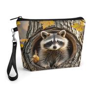 FekiLoot Raccoon in The Fall Tree Hole Makeup Bag for Purse, Waterproof Funny Cosmetic Bag for Women, Zipper Travel Pouch Gift 8.9×5.7 Inch