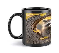FekiLoot Raccoon in The Fall Tree Hole Mug Personalized Large Ceramic Coffee Mug with Handle Travel Tea Cups for Latte Mugs Gifts Party Cup Daily Office And Home Use 11 OZ/330 ML (Black)