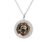 FekiLoot Raccoon in The Fall Tree Hole Pendant Necklace for Women Men Elegant Diamond Circle Necklaces with 19.7 Inch Chain, Zinc Diamond Jewelry for Birthday Christmas Valentine's Day Gift, One Size