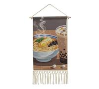 FekiLoot Ramen Milk Tea Poster Hanger with Tassel Linen Cotton Hanging Poster Decor with Wood Frame Scroll Wall Print Picture Artwork Art for Office Home Bedroom Living Room