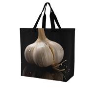 FekiLoot Raw Garlic Shopping Bag Foldable, Multipurpose Shoulder Bag, Reusable Grocery Bag Holder with Long Shoulder Strap, Waterproof Tote Bags for Work, Beach, Travel