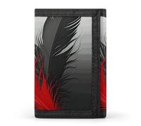 FekiLoot Red And Black Feather Wallet Compact Blocking Trifold Wallets with Zipper Minimalist Purse Wallet Credit Card Holder