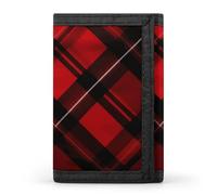 FekiLoot Red And Black Plaid Wallet Compact Blocking Trifold Wallets with Zipper Minimalist Purse Wallet Credit Card Holder