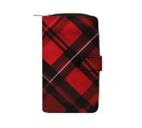 FekiLoot Red And Black Plaid Wallet for Men Women Large Capacity Purse Clutch Bag Handbag Checkbook Cash Credit Cards